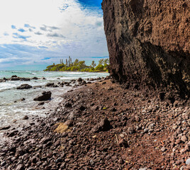 The Red Sand Of Koki Beach and Ka iwi o Pele , Koki Beach Park, Hana, Maui, Hawaii, USA