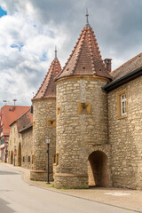 Main Street in Kochendorf, Bad Friedrichshall with Lehen castle forecourt in southern germany - obrazy, fototapety, plakaty
