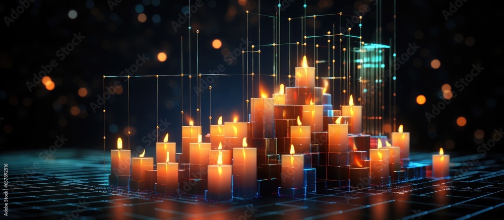 Sticker a candlestick stock chart showing big data grid Trading and finance representation