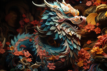 Fantastical dragon in cartoon style, fantastic character, colorful bright background.ai generative...