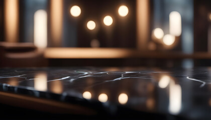 Black marble table top with blurred modern background  Ai Generated - obrazy, fototapety, plakaty