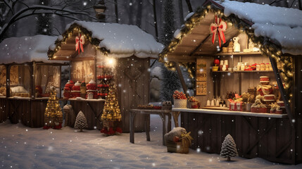 Naklejka premium Christmas market. Generative Ai