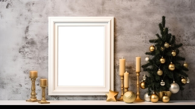 Photo frame with Christmas tree. Generative AI