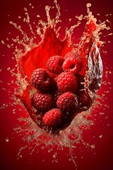 Raspberries burst in mid air into raspberry juice