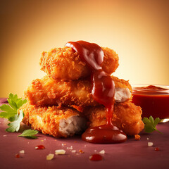 Crispy fried chicken and ketchup sauce