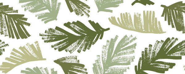 Seamless banner design with palm branches in green shades. Palm leaves wallpaper. © Anastasiia Hevko