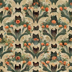 victorian floral wall paper with tiger heads repeating patter  © Eugene