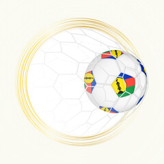 Football emblem with football ball with flag of New Caledonia in net, scoring goal for New Caledonia.
