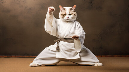kung fu martial art cat karate animal feline - by generative ai - obrazy, fototapety, plakaty