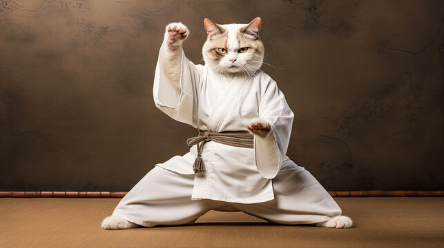 kung fu martial art cat karate animal feline - by generative ai