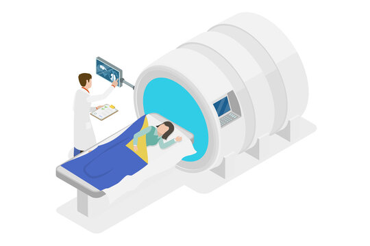 3D Isometric Flat  Conceptual Illustration of MRI Tomography, Magnetic Resonance Imaging
