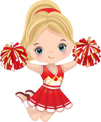 Vector Cute Cheerleader with Pom Poms Jumping 