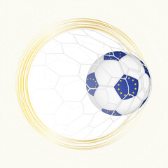 Football emblem with football ball with flag of European Union in net, scoring goal for European Union.