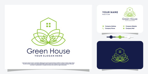 Green house logo design element vector template with creative concept