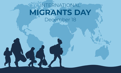 International migrant day.Horizontal banner with migrant silhouettes.Vector illustration. - obrazy, fototapety, plakaty