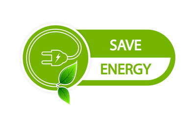 Energy save Green leaf icon, vector art illustration.