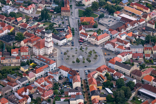 Neustrelitz, Marktplatz mit Stadtkirche, Mecklenburg-Vorpommern, Deutschland, Luftaufnahme aus dem Flugzeug