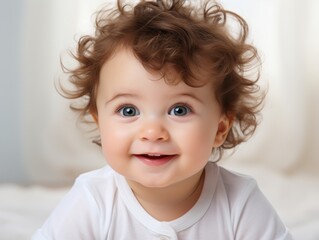 Naklejka premium Cute Little Baby Staring Up On White