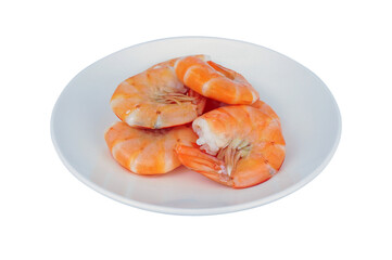 Shrimp tail in white plate isolated on transparent png.