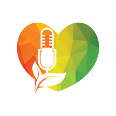 Podcast leaf nature ecology png logo design. Podcast talk show png logo with mic and leaves.	
