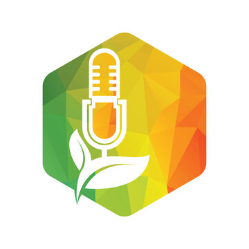 Podcast leaf nature ecology png logo design. Podcast talk show png logo with mic and leaves.	
