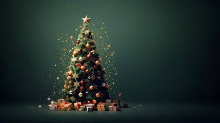 Christmas tree decorated on a plain background