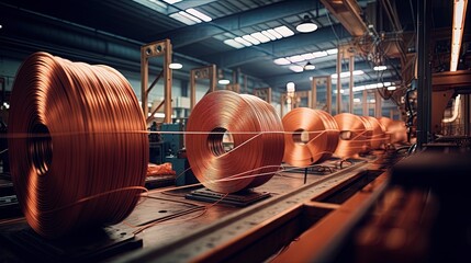 Production of copper wire. AI Generation - obrazy, fototapety, plakaty