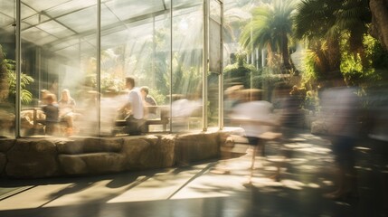 Zoological garden with people motion blur view  