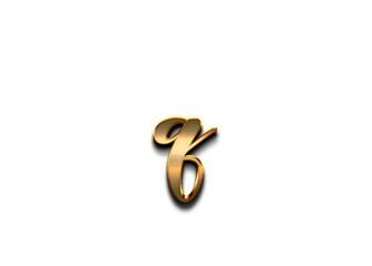 Gold 3D – letter Q of the alphabet in lowercase on isolated white background.