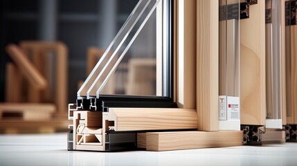 Production of wooden windows. AI Generation