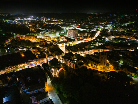 Aerial view of Newbury Town in Berkshire at Night