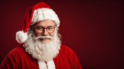 Santa Claus smiling on a red background, Portrait of Santa Claus, Generative AI