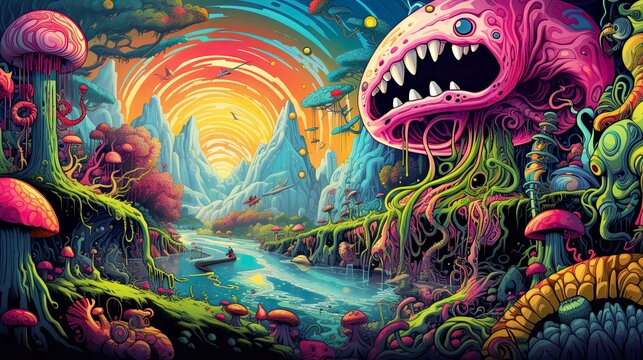 trippy art of a colorful vibrant world - generative ai