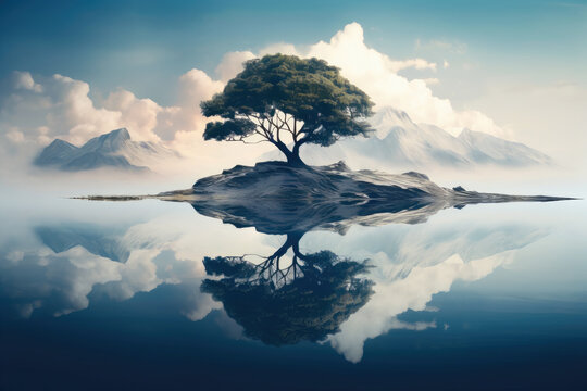 Wanderlust landscape a tree on the island