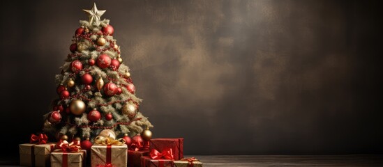 Holiday presents under a festive tree