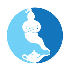 Png Genie with lamp logo designs vector. Genie and lam logo concept.	