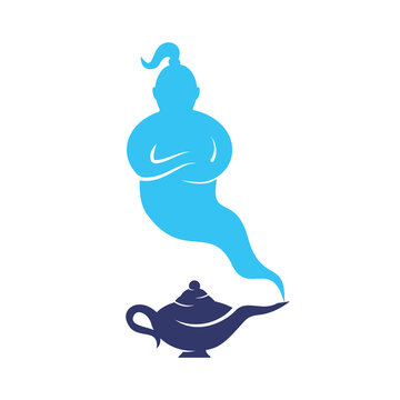 Png Genie with lamp logo designs vector. Genie and lam logo concept.	