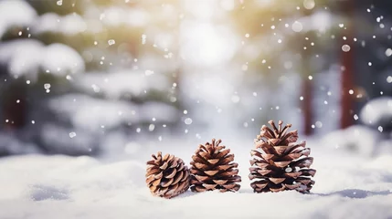 Foto auf Alu-Dibond Blurred Christmas background with pine cone decorations and copy space. A beautiful background of blurry pine cones with lovely lighting © Matthew