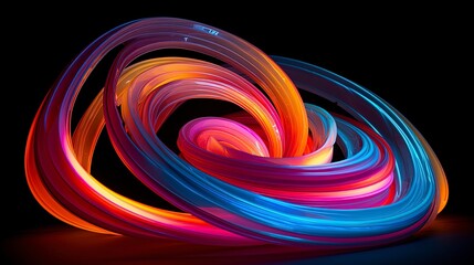 Abstract dark background with bright multicolored glowing neon shape. Futuristic energy concept. AI Generation