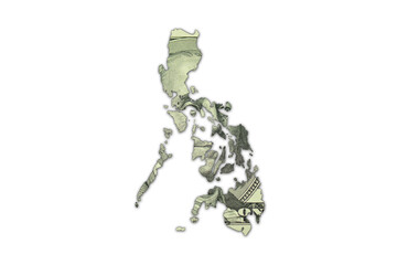 Fototapeta premium map of philippines on a american dollar money texture on the white background. finance concept.