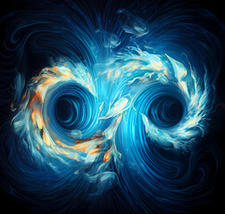 two blue whirlpools in the darkness