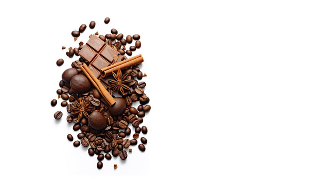 Chocolate and Coffee Beans on a white background