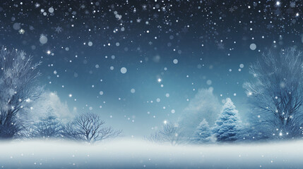Fototapeta na wymiar Snowy background with snowflakes and pine trees. Christmas decoration. 