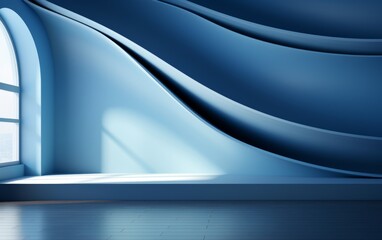 An abstract universal background for a presentation with a blue wall and beautiful highlights of light and shadow