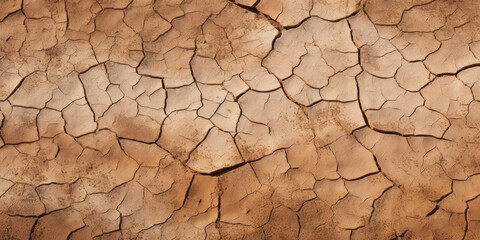 Top view of cracked clay pattern, dry dirty ground texture background, - obrazy, fototapety, plakaty