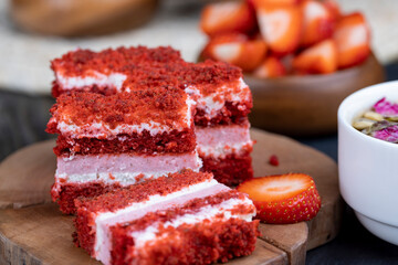 close up strawberry sweets and desserts, strawberry cake