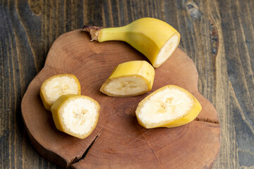 Sliced ripe yellow banana, close up