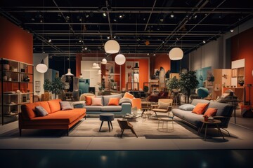 Discover modern interior design at its finest. This bright and luxurious showroom features contemporary furniture, stylish decor, and comfortable pieces, perfect for your home or business.