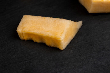 sliced sweet yellow melon, close up