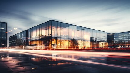 Fototapeta na wymiar Office building with people motion blur view 
